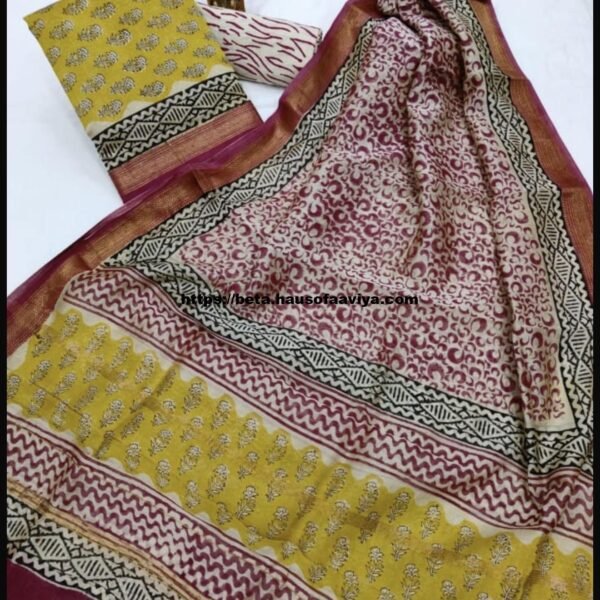 Maheshwari Silk Suit Set with Zari Border
