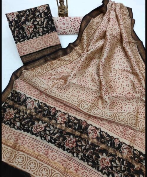 Maheshwari Silk Suit Set with Zari Border