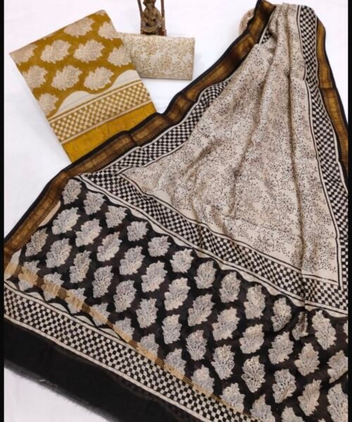 Maheshwari Silk Suit Set with Zari Border