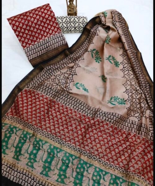 Maheshwari Silk Suit Set with Zari Border