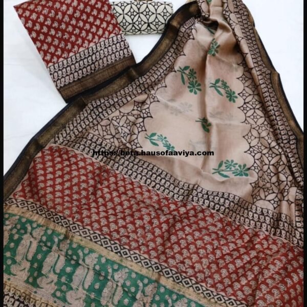 Maheshwari Silk Suit Set with Zari Border
