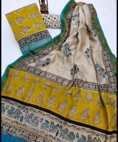 Maheshwari Silk Suit Set with Zari Border