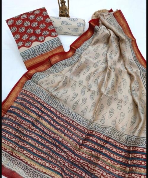 Maheshwari Silk Suit Set with Zari Border