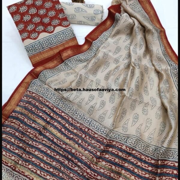 Maheshwari Silk Suit Set with Zari Border