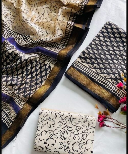 Maheshwari Silk Suit Set with Zari Border