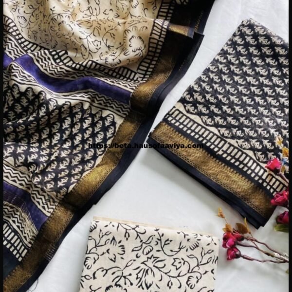 Maheshwari Silk Suit Set with Zari Border