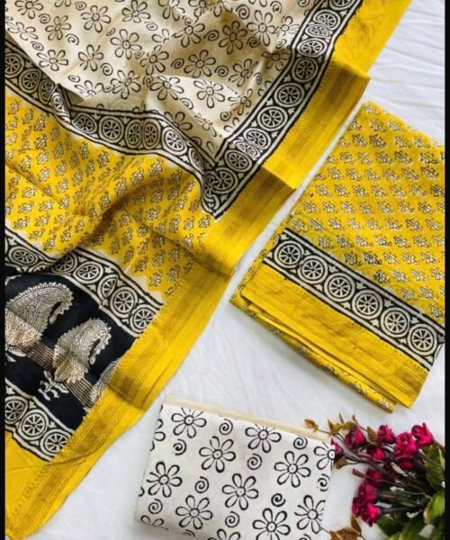 Maheshwari Silk Suit Set with Zari Border