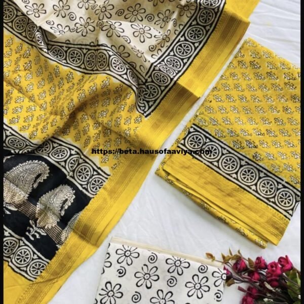 Maheshwari Silk Suit Set with Zari Border