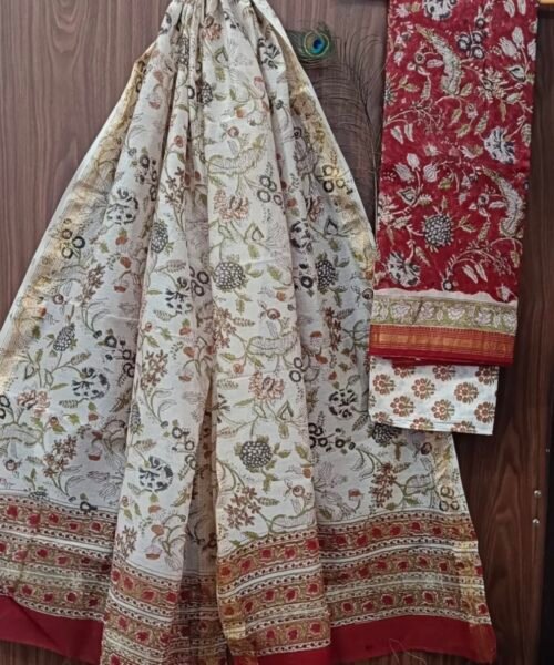 Maheshwari Silk Suit Set with Zari Border