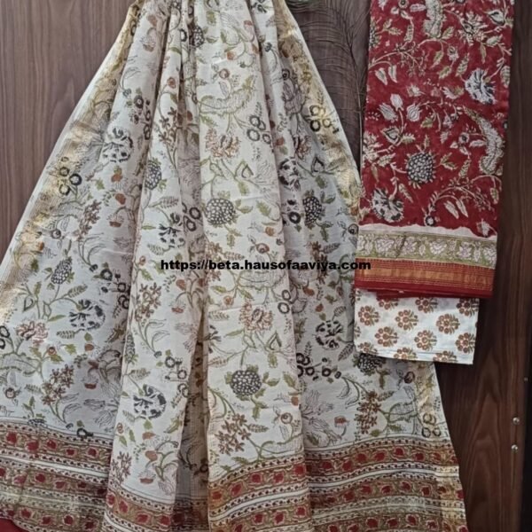 Maheshwari Silk Suit Set with Zari Border