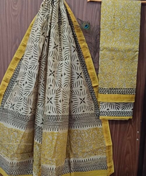 Maheshwari Silk Suit Set with Zari Border