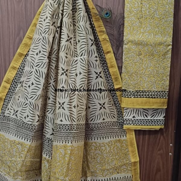 Maheshwari Silk Suit Set with Zari Border