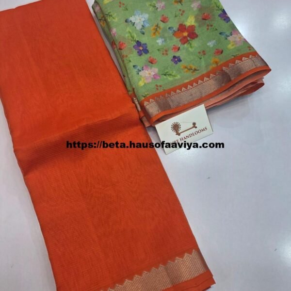Handloom Mangalagiri Pattu by Cotton Saree with Digital Print contrast Blouse