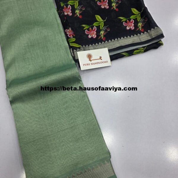 Handloom Mangalagiri Pattu by Cotton Saree with Digital Print Contrast Blouse