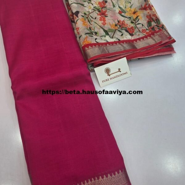 Handloom Mangalagiri Pattu by Cotton Saree with Digital Print contrast Blouse