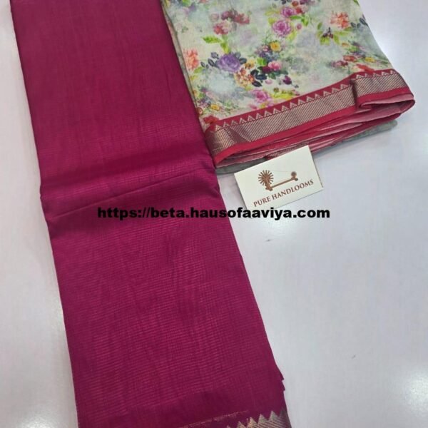 Handloom Mangalagiri Pattu by Cotton Saree with Digital Print contrast Blouse