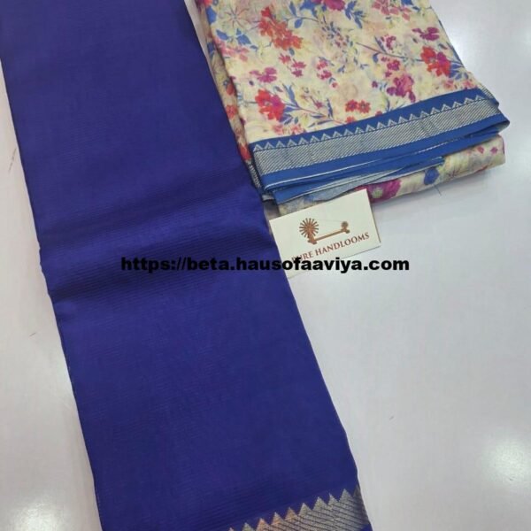 Handloom Mangalagiri Pattu by Cotton Saree with Digital Print contrast Blouse