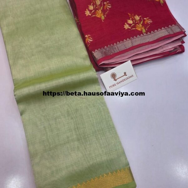 Handloom Mangalagiri Pattu by Cotton Saree with Digital Print contrast Blouse