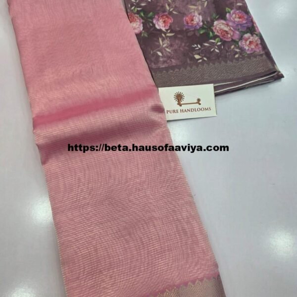 Handloom Mangalagiri Pattu by Cotton Saree with Digital Print contrast Blouse