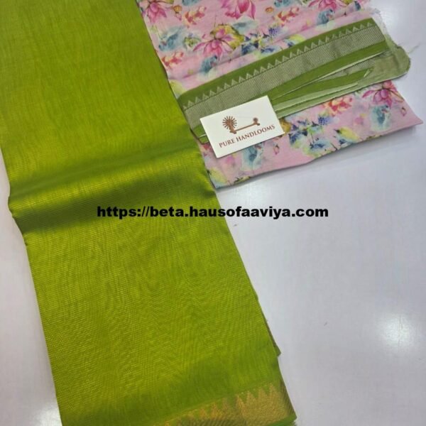 Handloom Mangalagiri Pattu by Cotton Saree with Digital Print contrast Blouse