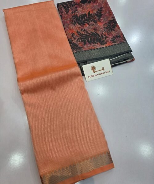 Handloom Mangalagiri Pattu by Cotton Saree with Digital Print contrast Blouse