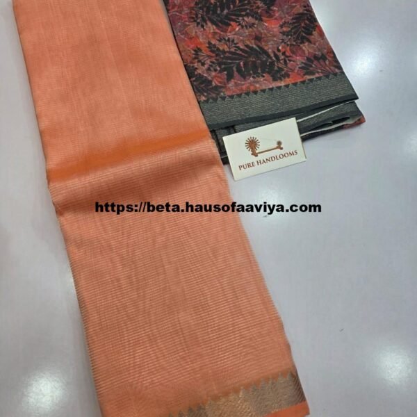 Handloom Mangalagiri Pattu by Cotton Saree with Digital Print contrast Blouse