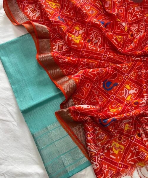 Mangalagiri Handloom Pattu Cotton Dress Set with Digital Print Dupatta