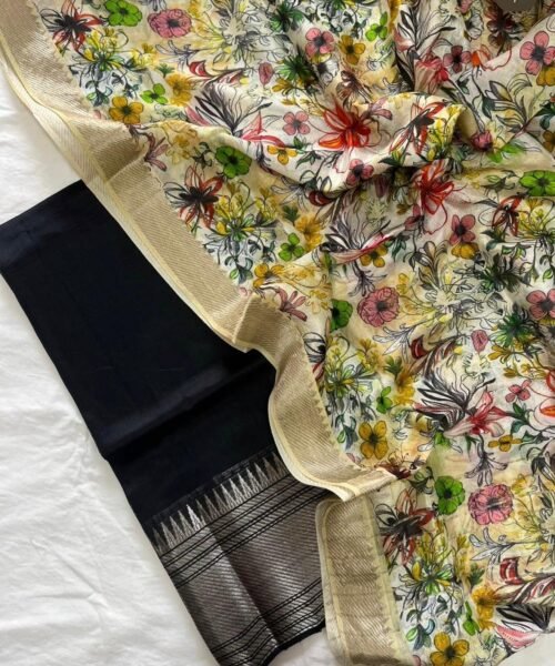 Mangalagiri Handloom Pattu Cotton Dress Set with Digital Print Dupatta
