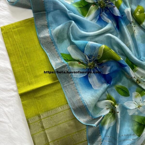 Mangalagiri Handloom Pattu Cotton Dress Set with Digital Print Dupatta