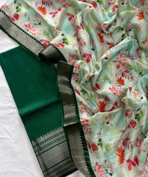 Mangalagiri Handloom Pattu Cotton Dress Set with Digital Print Dupatta