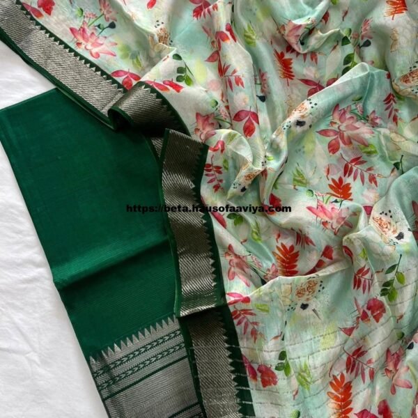 Mangalagiri Handloom Pattu Cotton Dress Set with Digital Print Dupatta