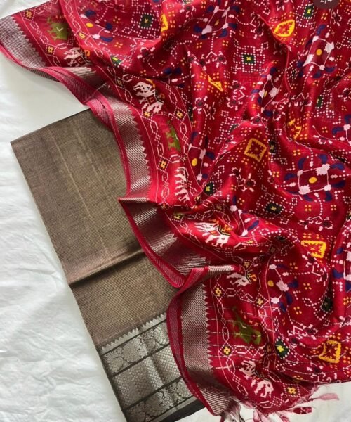 Mangalagiri Handloom Pattu Cotton Dress Set with Digital Print Dupatta