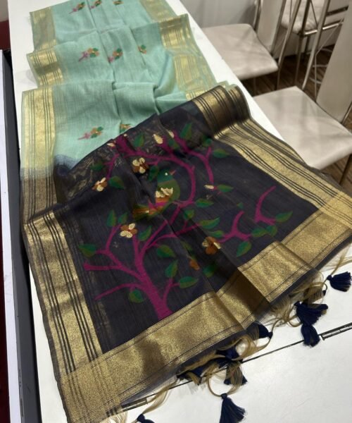 Alternative view of Munga Cotton Saree with Zari Border & Thread Woven Design