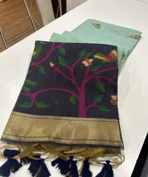 Munga Cotton Saree with Zari Border & Thread Woven Design