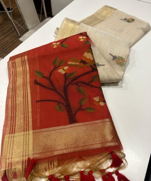 Munga Cotton Saree with Zari Border & Thread Woven Design