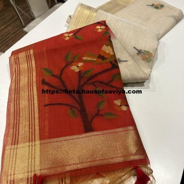 Munga Cotton Saree with Zari Border & Thread Woven Design