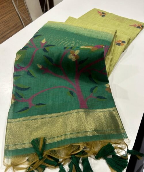 Munga Cotton Saree with Zari Border & Thread Woven Design