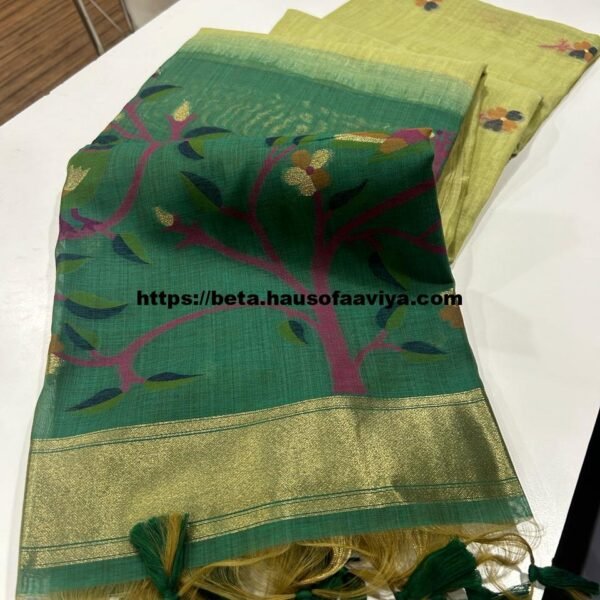 Munga Cotton Saree with Zari Border & Thread Woven Design