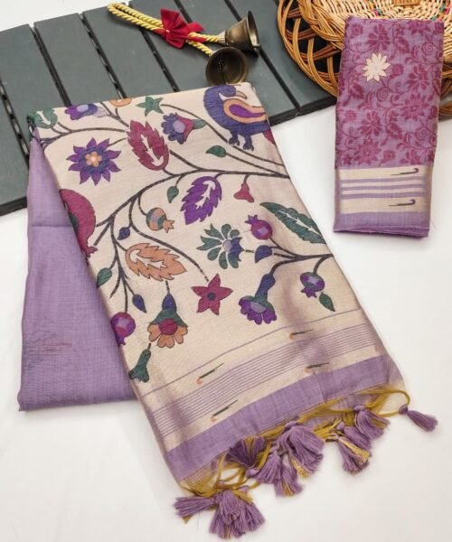 Muga Cotton Saree with Muniya Border & Thread Woven Design