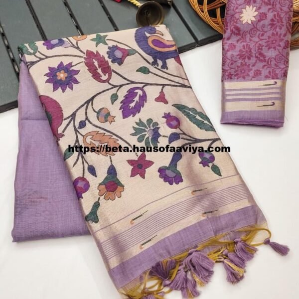 Muga Cotton Saree with Muniya Border & Thread Woven Design