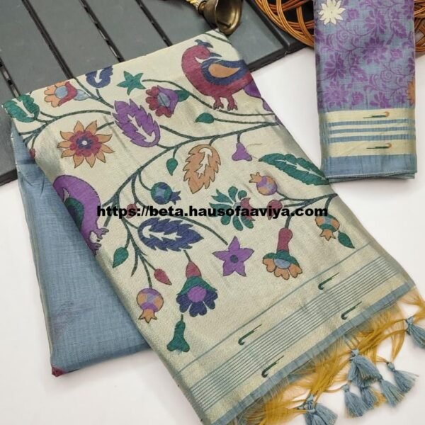 Muga Cotton Saree with Muniya Border & Thread Woven Design