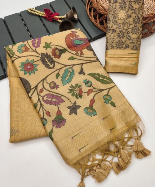 Muga Cotton Saree with Muniya Border & Thread Woven Design