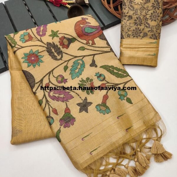 Muga Cotton Saree with Muniya Border & Thread Woven Design
