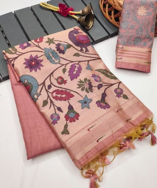 Muga Cotton Saree with Muniya Border & Thread Woven Design