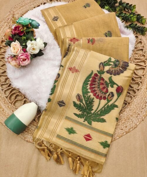 Munga Cotton Saree with Zari Border & Thread Woven Design