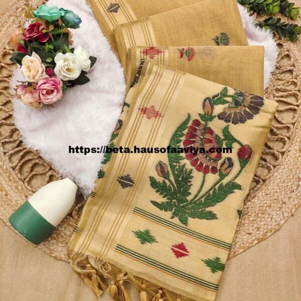 Munga Cotton Saree with Zari Border & Thread Woven Design