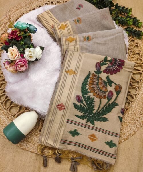 Munga Cotton Saree with Zari Border & Thread Woven Design