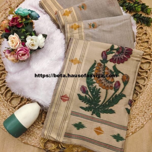 Munga Cotton Saree with Zari Border & Thread Woven Design
