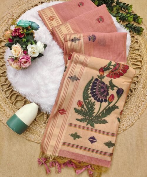 Munga Cotton Saree with Zari Border & Thread Woven Design
