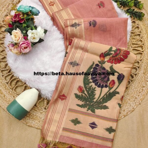 Munga Cotton Saree with Zari Border & Thread Woven Design
